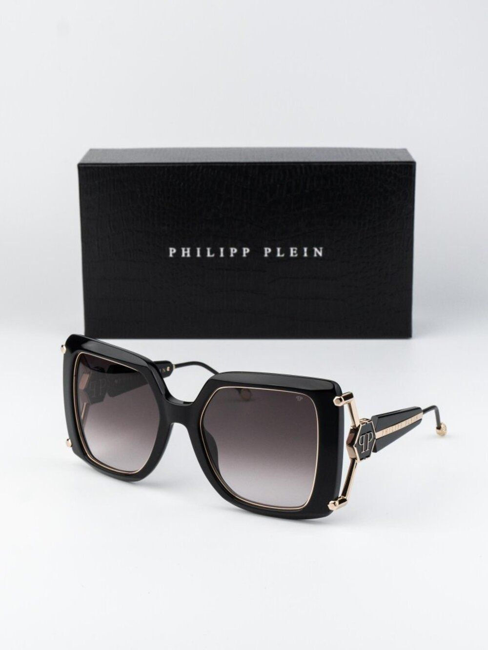 Philipp Plein Women Sunglasses Black Pink Gradient Square SPP121S 0700